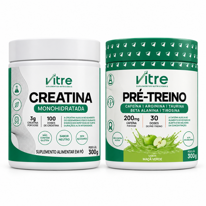 Kit Creatina + Pré-treino Maçã Verde - 130 doses