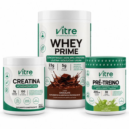 Kit Completo Prime - Whey Chocolate, Creatina e Pré-treino