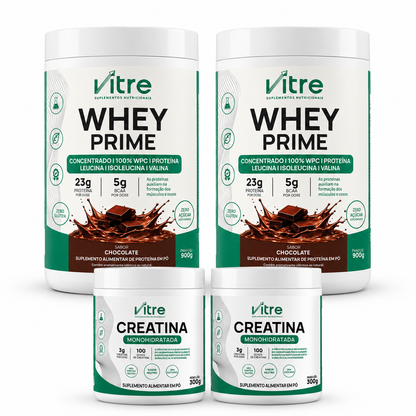 Kit 2 Creatinas + 2 Whey Prime Chocolate - 3 meses